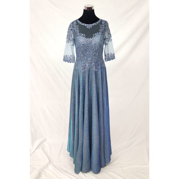 Chicas Dresses & Skirts - Chicas J006 Missy Maxi Dress Women L Blue Sparkly 3/4 Sleeve Formal Gown NWT